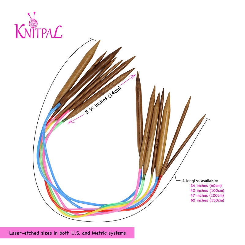 KnitPal 60 Inch (150cm) Bamboo Circular Knitting Needles Set - 16 Pairs, Sizes: US 0-17 (2mm-12mm) - Circular Knitting Needles with Pouch & eBook - Free Patterns - Image 3